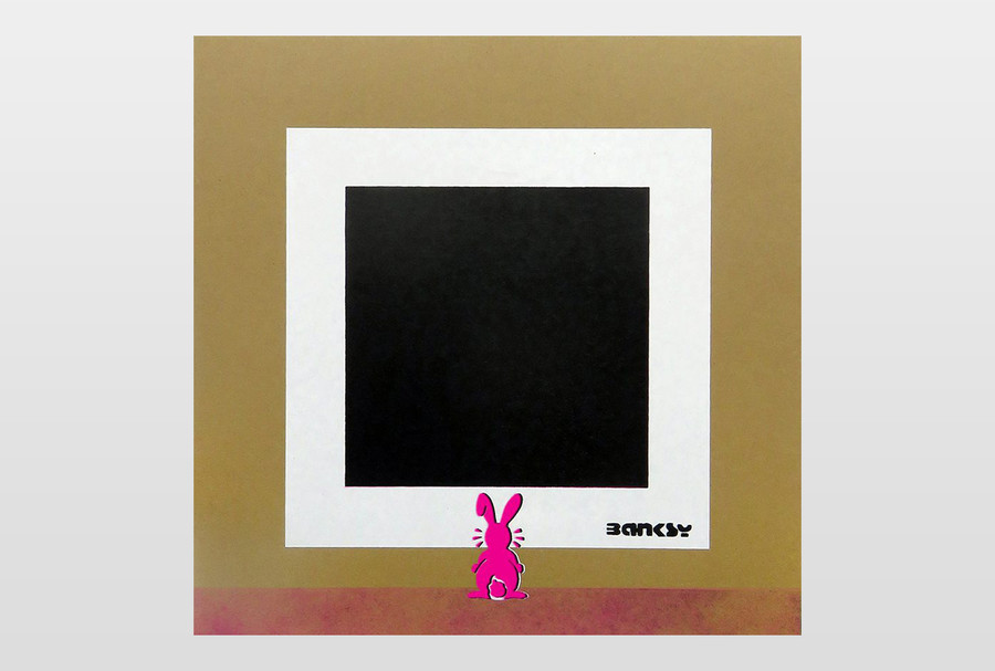 Pink Bunny with Black Square, Not Not Banksy aka STOT21stCPL aka Harry Adams Siebdruck auf Papier