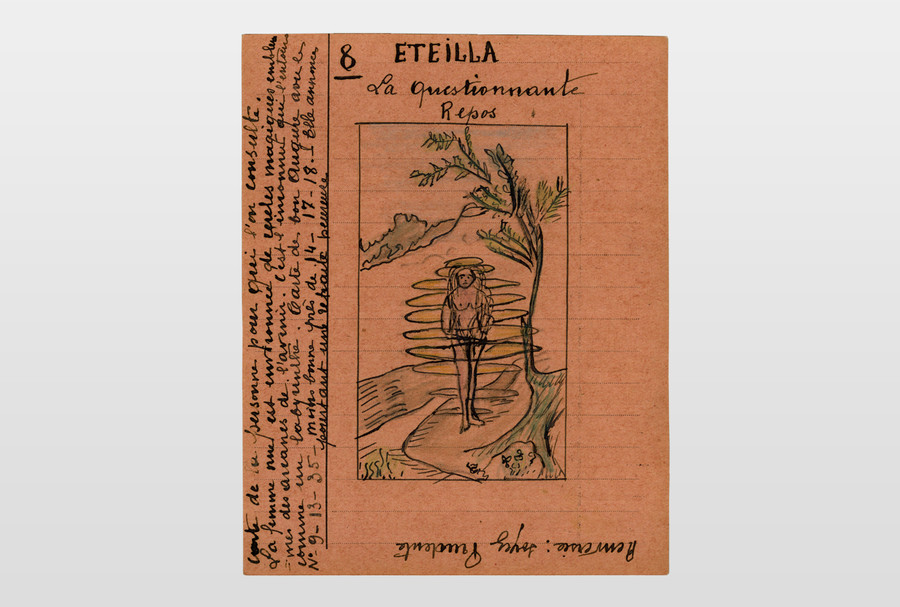 Tarrotzeichnung Eteilla Farbstift auf Karton, ca. 1940er Jahre Frankreich