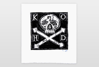 Knocking on Heavens Door (Bild 2 »Skull and Crossbones«), Holzschnitt auf Büttenpapier