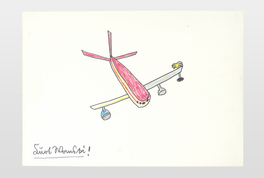 O.T (Flugzeug und Palme) Blei- und Farbstifte auf Papier