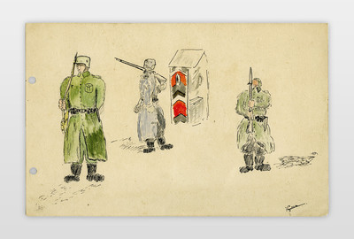 O.T. (Deutsche Soldaten), Frankreich 40er Jahre Tinte, Wasserfarbe auf Papier