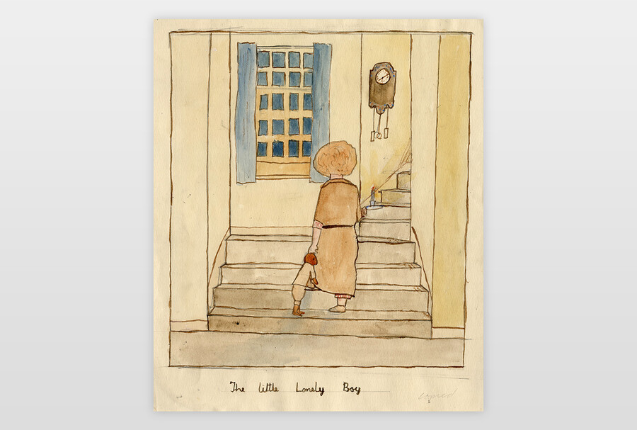 The little lonely boy Bleistift und Aquarell auf Papier