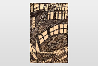 O.T. (abstrakte Komposition) Zeichentusche auf Postkartenkarton, 9x14 cm.
40er Jahre
