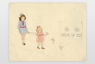 O.T. (Kinder mit Haus) Bleistift und Aquarell auf Papier