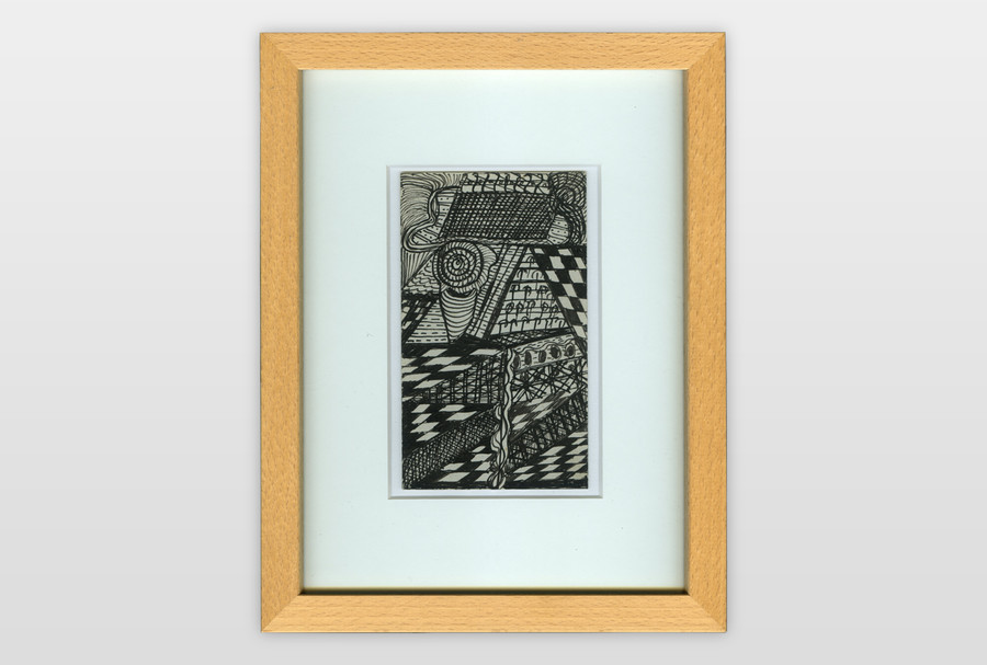 O.T. (abstrakte Komposition) Zeichentusche auf Postkartenkarton, 9x14 cm,
40er Jahre