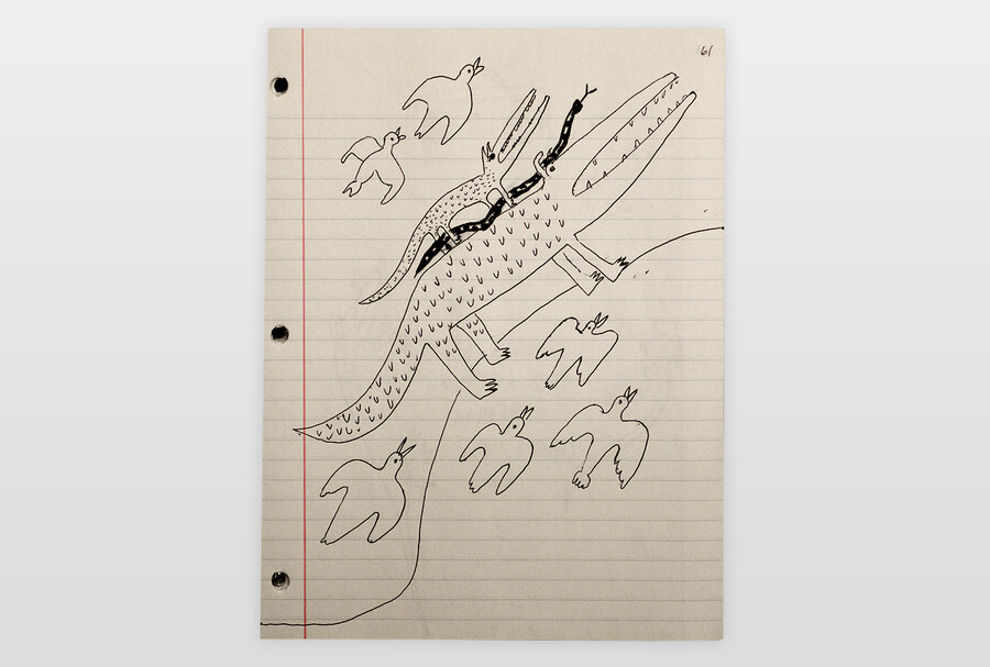 O.T. (Krokodile, Schlange, Vögel) Seite aus Skizzenbuch Marker auf Papier