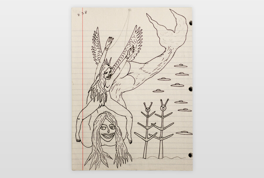 O.T. (Frauen, Engel, UFOs) Seite aus Skizzenbuch Marker auf Papier