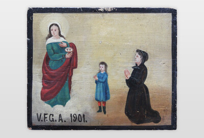O.T. (Ex Voto) Votivtafel, Italien Öl auf Holz, Bezeichnet mit V.F.G.A. 1901