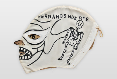 Mexikanische Catchermaske (Lucha libre) Farbe auf Stoff und Karton