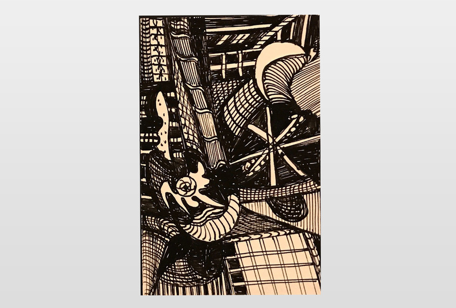 O.T. (abstrakte Komposition) Zeichentusche auf Postkartenkarton, 9x14 cm, 40er Jahre