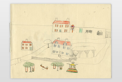 O.T. (Dorf mit Spielplatz) Bleistift und Farbstift auf Papier