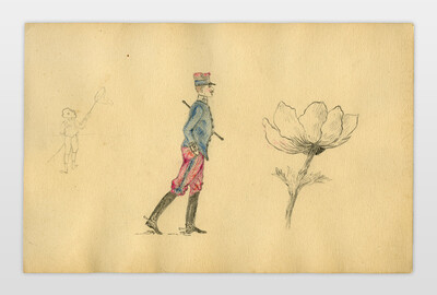 O.T. (Soldat und Blume) Bleistift, Tinte auf Papier, Frankreich 20er Jahre