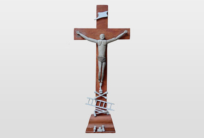 Kruzifix, Mexico? Holz, Metall, farbig gefasst