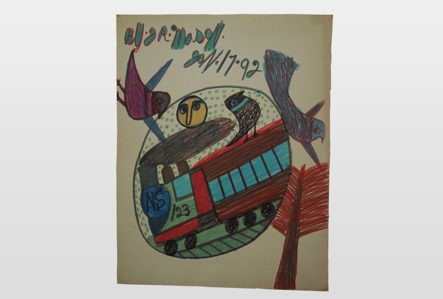 O.T (Bus und Vögel) Marker auf Karton, 1992