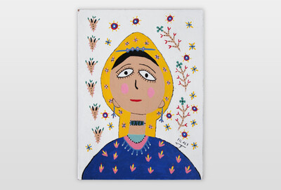 O.T. (Frau mit Kopftuch) Lackfarbe auf Spanplatte