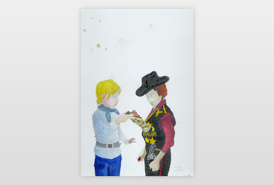 O.T. (Cowboy) Bleistift, Farbe auf Papier